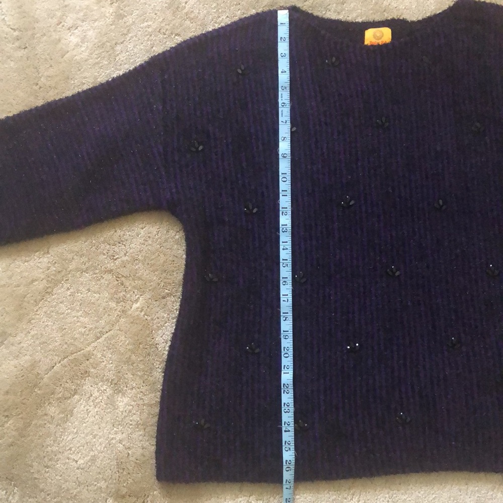 NEW! Ruby Rd. Woman dark purple and black embellished 3/4 sleeve sweater - Picture 13 of 16